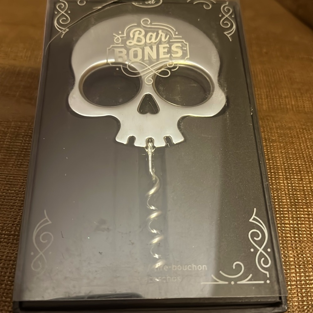 NEW Bar Bones Metal Skull Wine Opener Corkscrew